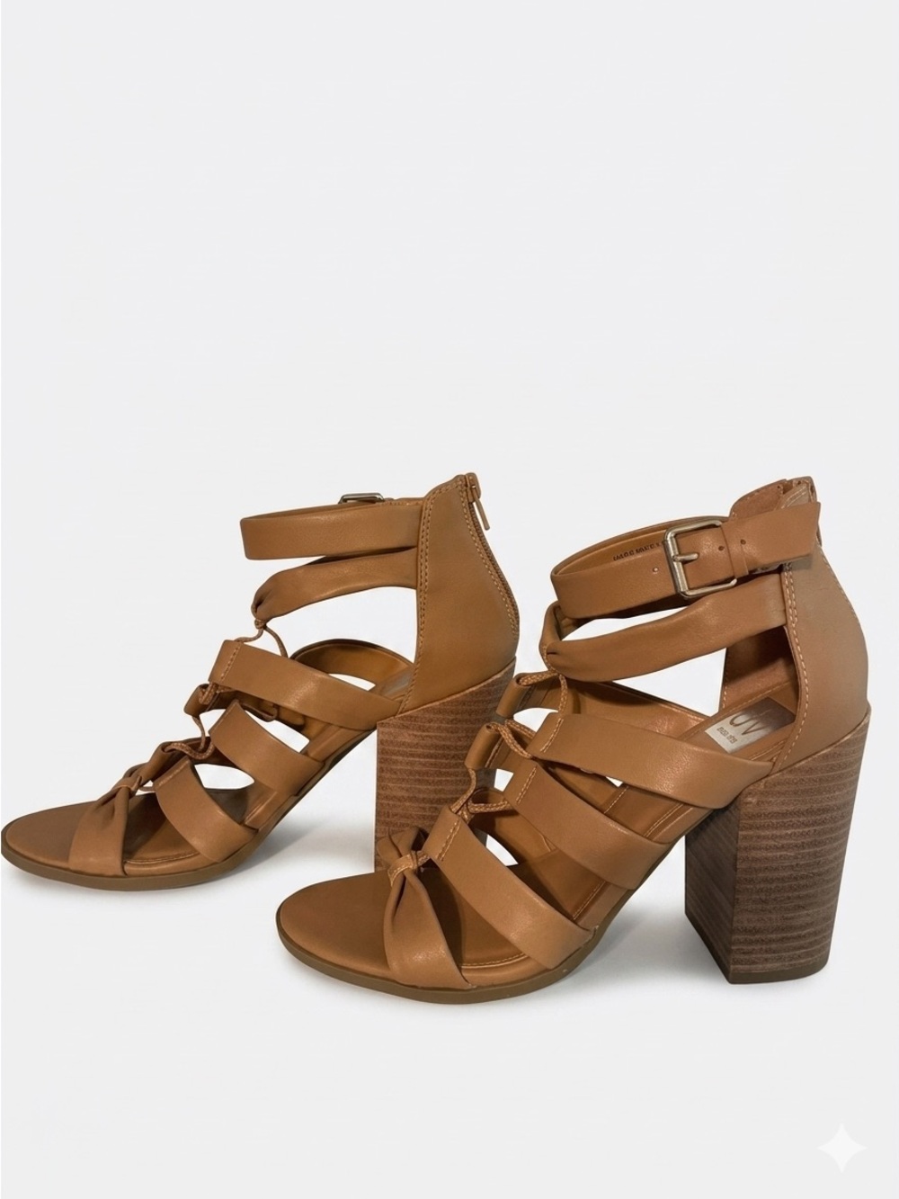 DV by Dolce Vita Billy Gladiator Block Heel Sandals Tan Faux Leather Sz 9